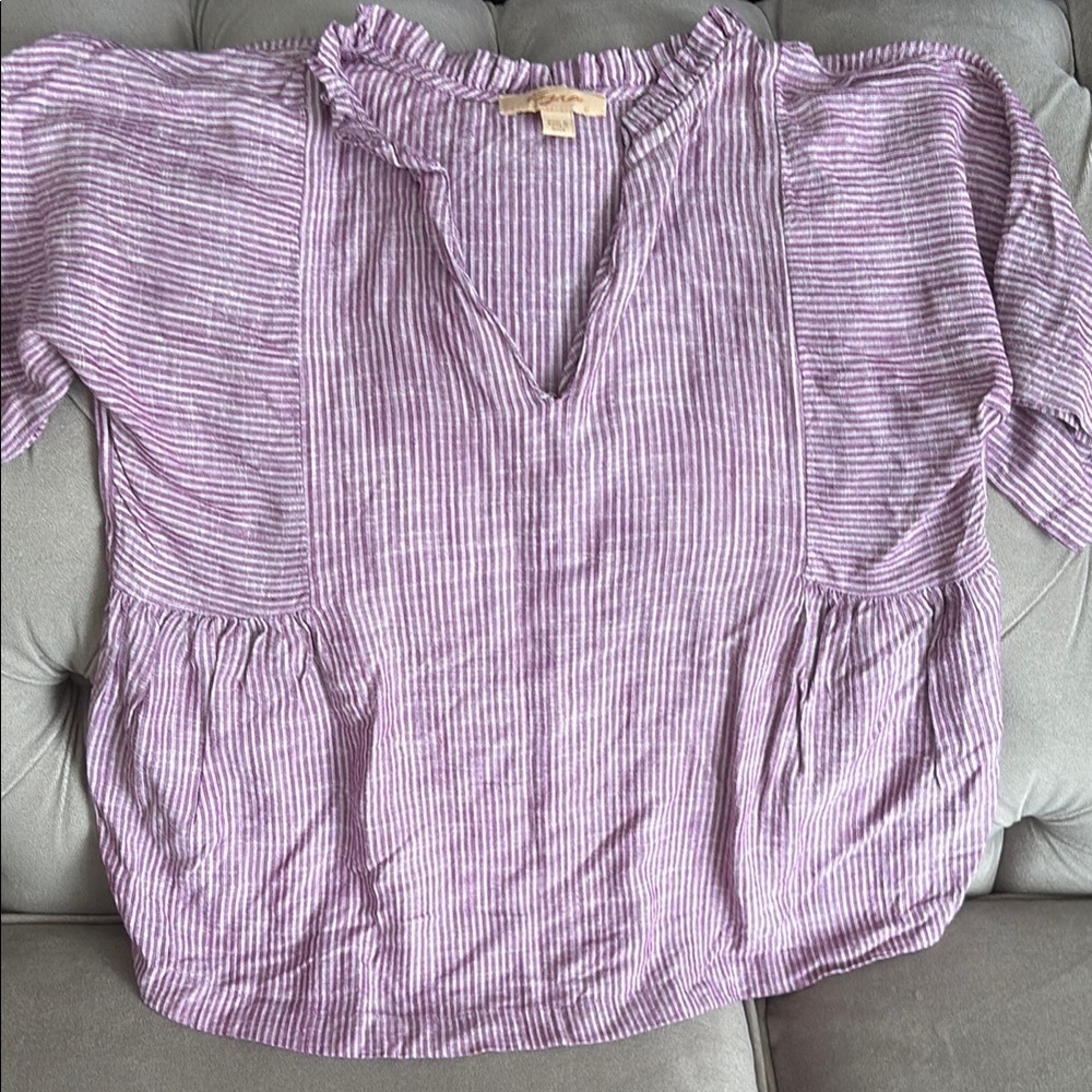 Kyra Purple Striped Linen Top in S